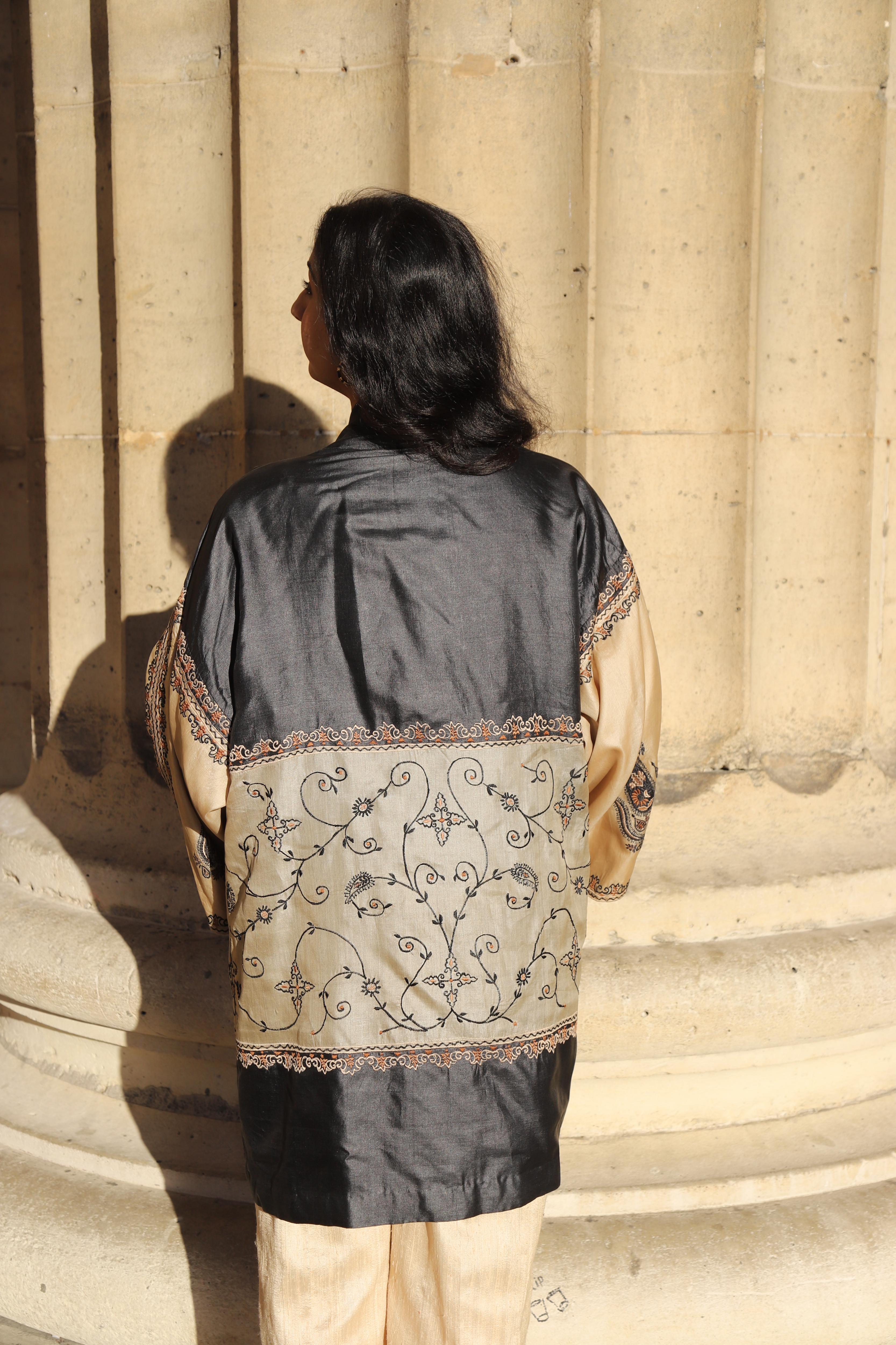 Black Silk Embroidered Cape