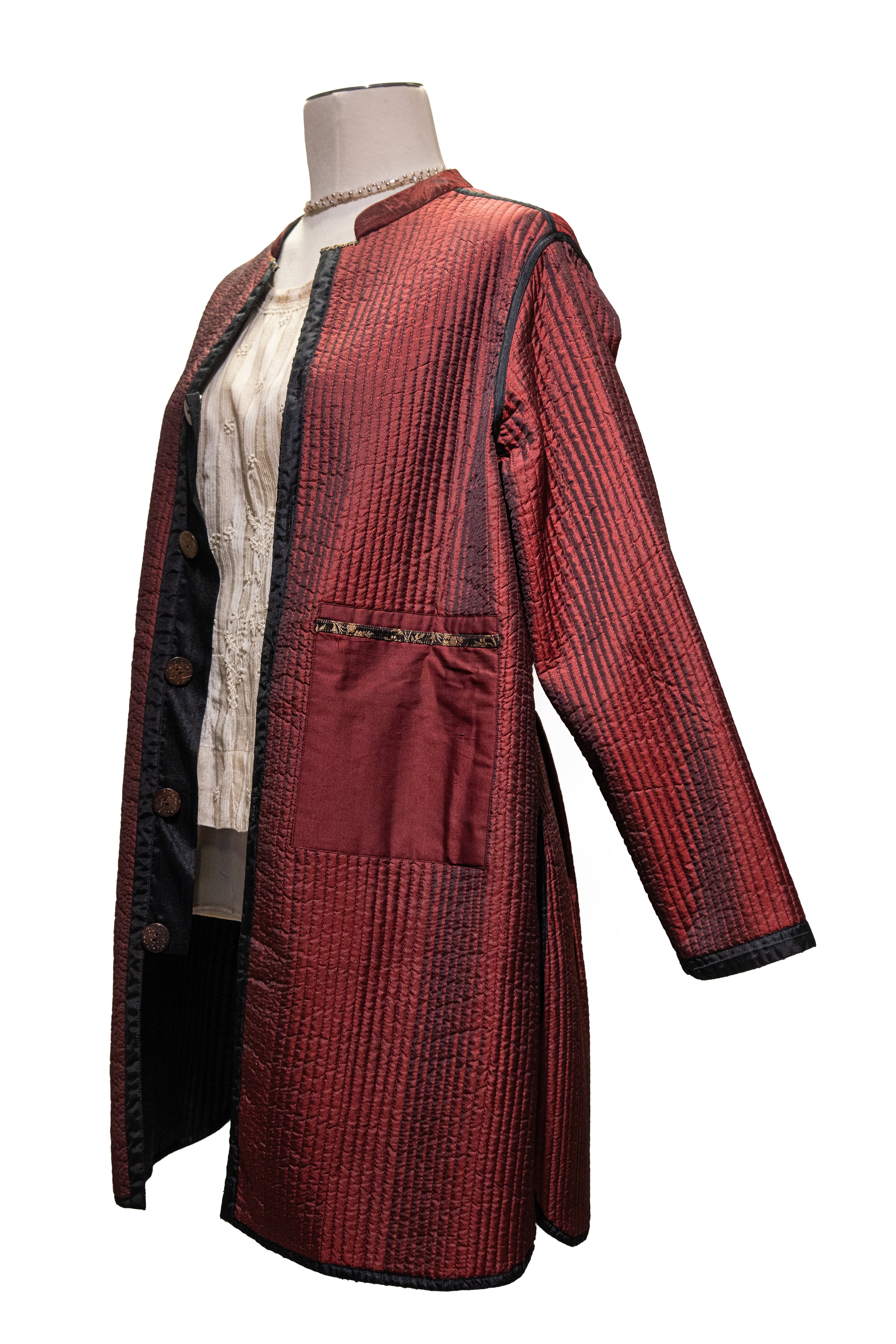 Maroon Silk Long Coat