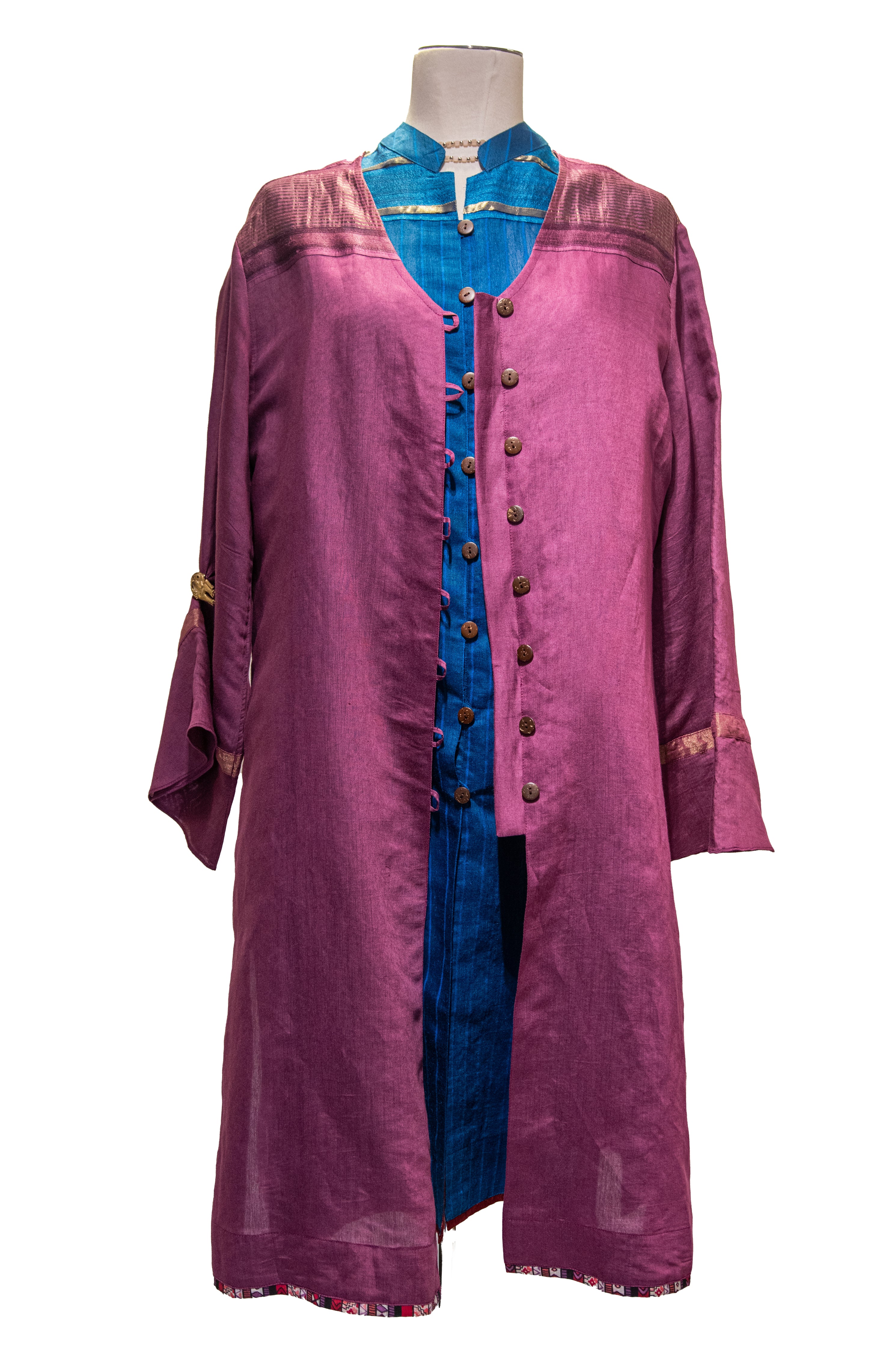 Fuschia Silk  Long Coat